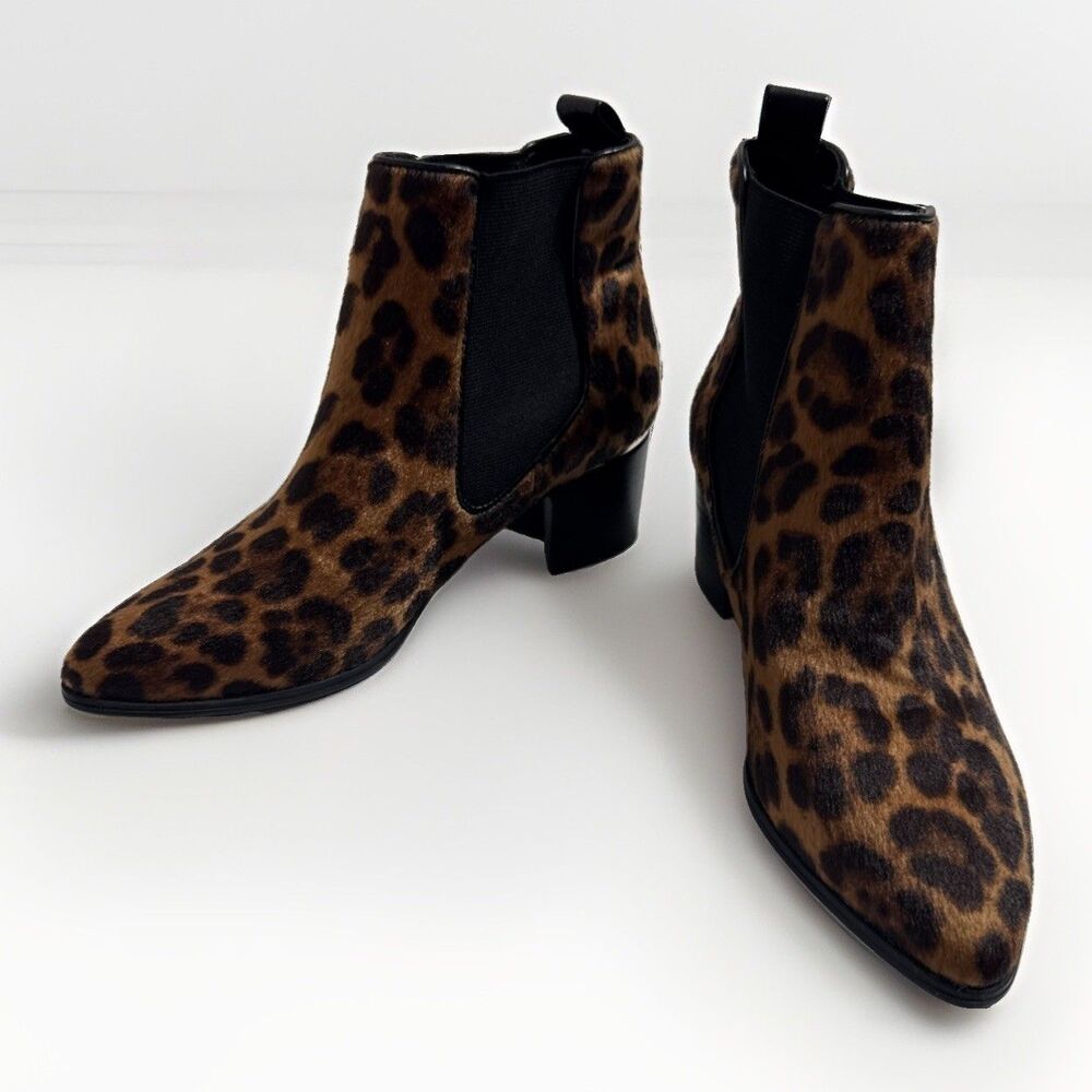 Nine West Ankle Boots Women's 6M Leopard Print Chic Pointed Toe Slip On Shoes
